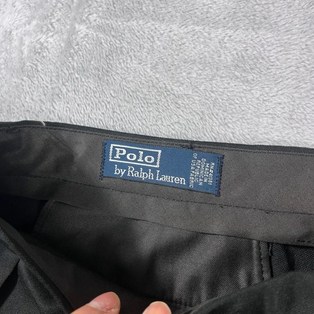 Polo Ralph Lauren Men Black Pleated Cuffed Dress Pants 38/30 Polyester